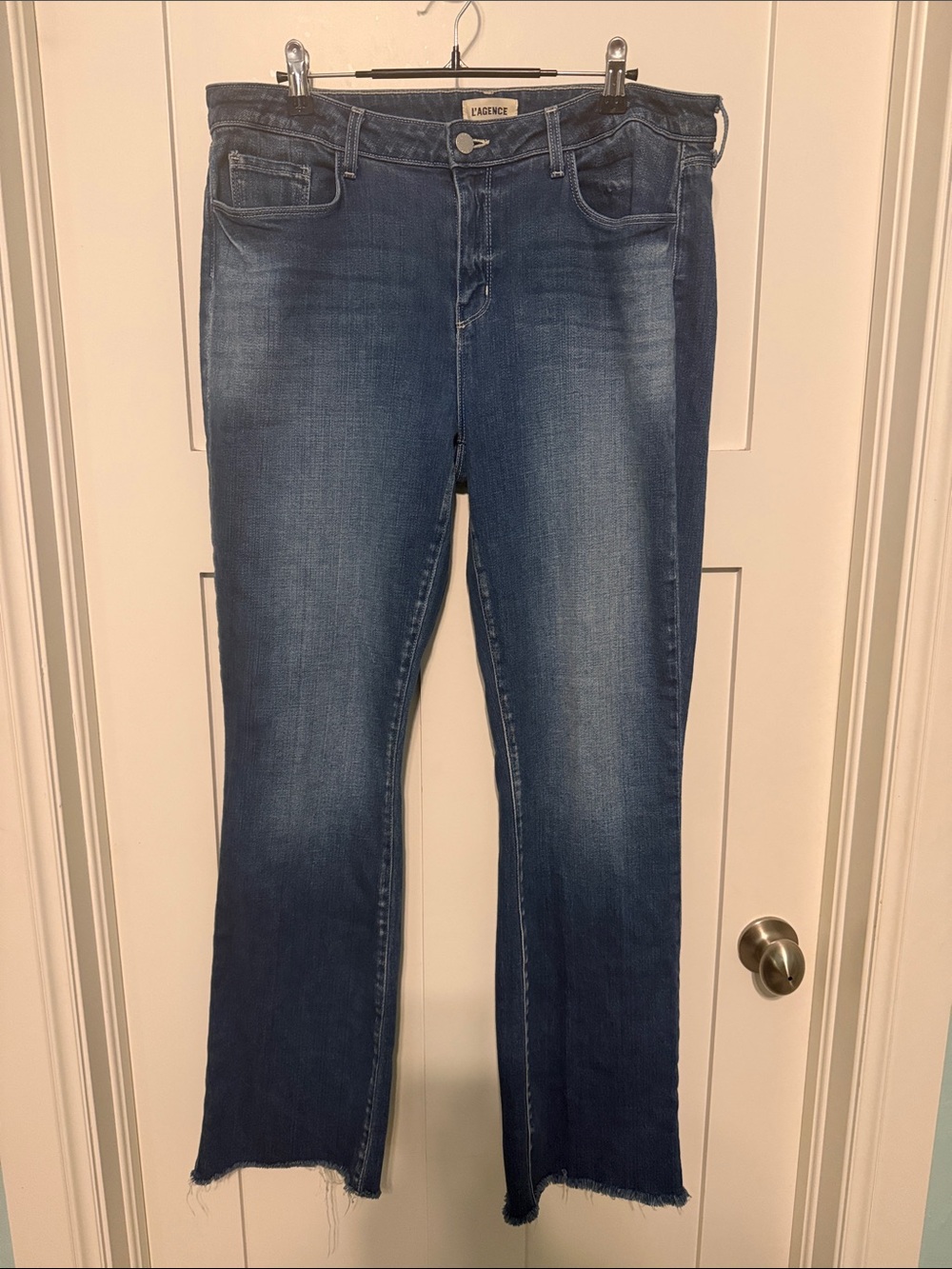 L'AGENCE Sneeki Low Rise Blue Wash Straight Jeans Classic Wide Leg Fit Size 32